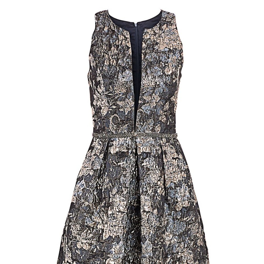 THEIA Brocade Fit-&-Flare Dress Size 14 Blue-Grey-Silver Metallic